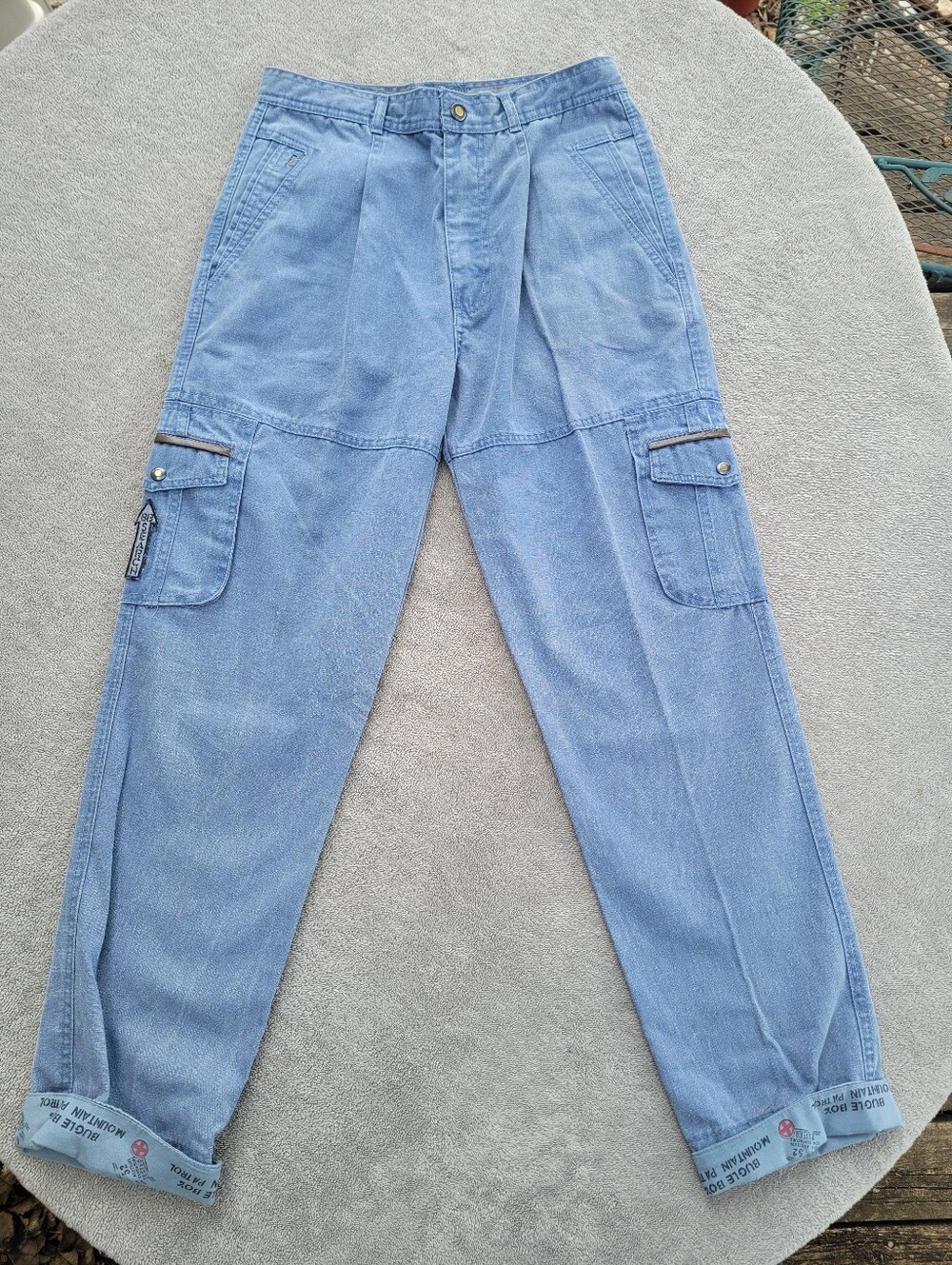 Vtg Bugle Boy Mountain Patrol Cargo Pants Men 28x29 Blue NOS New 80s All Weather